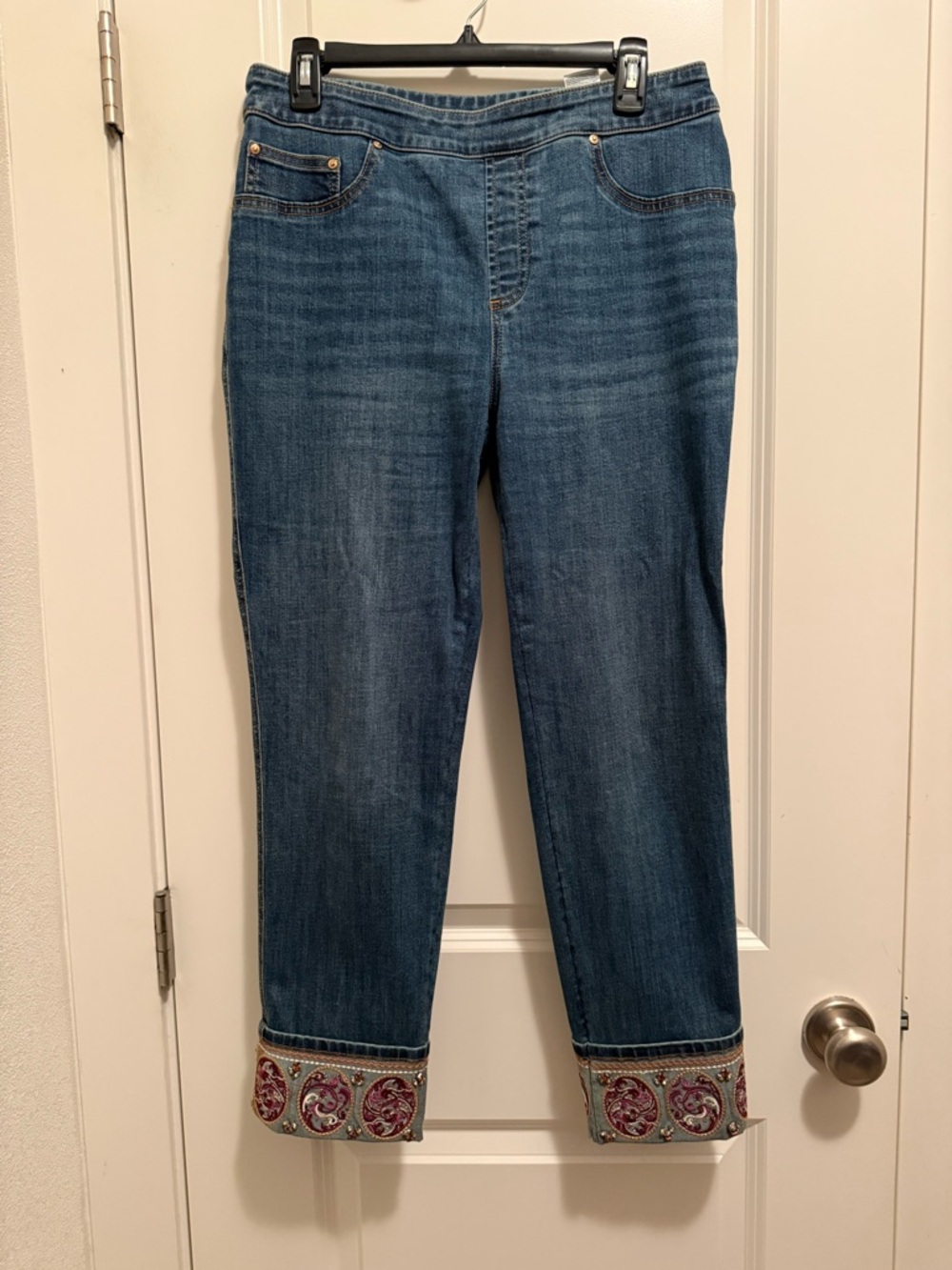 Chico's Straight Leg Jeans with Embroidered Cuff - Blue